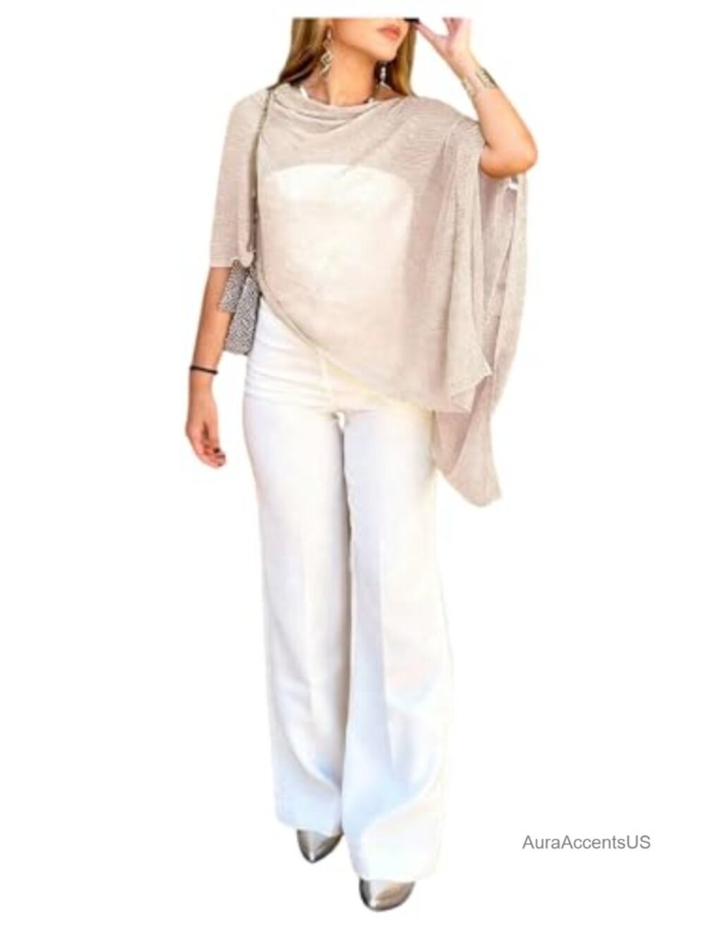 Sheer Shawl Cape Poncho Top Lightweight Asymmetrical Knit Sweater